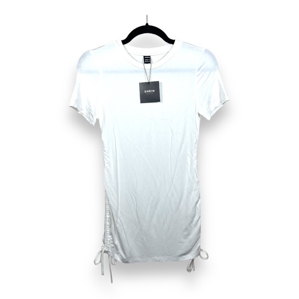 XS NEW WHITE RUCHED SHORT SLEEVE TEE NWT TUNIC